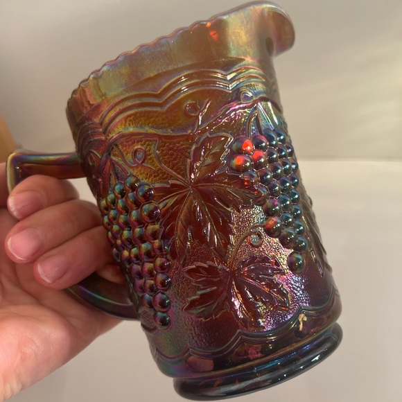 Vintage IMPERERIAL GLASS Carnival Pitcher Iridescent Dark Gold Grape 16oz - Picture 8 of 13
